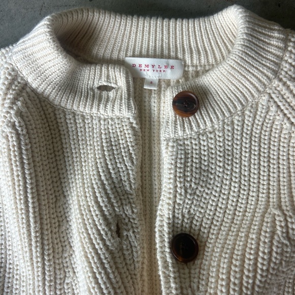 Demylee Women’s Classic Cream Button-Up Chunky Cotton Cardigan 3/4 Sleeve Size S - Picture 2 of 3